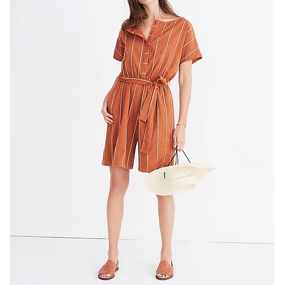 Ace & Jig Stripe Weekend Romper Jumpsuit in Cognac